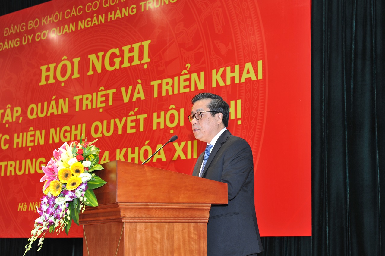 Đ/c Nguyễn Kim Anh - Phó Thống đốc NHNN, Bí thư Đảng ủy Cơ quan Ngân hàng TW phát biểu khai mạc Hội nghị