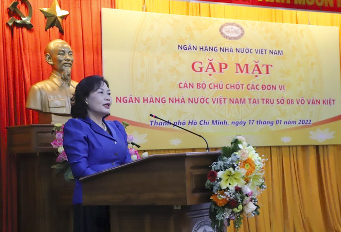 Thống đốc Nguyễn Thị Hồng phát biểu chỉ đạo tại buổi gặp mặt