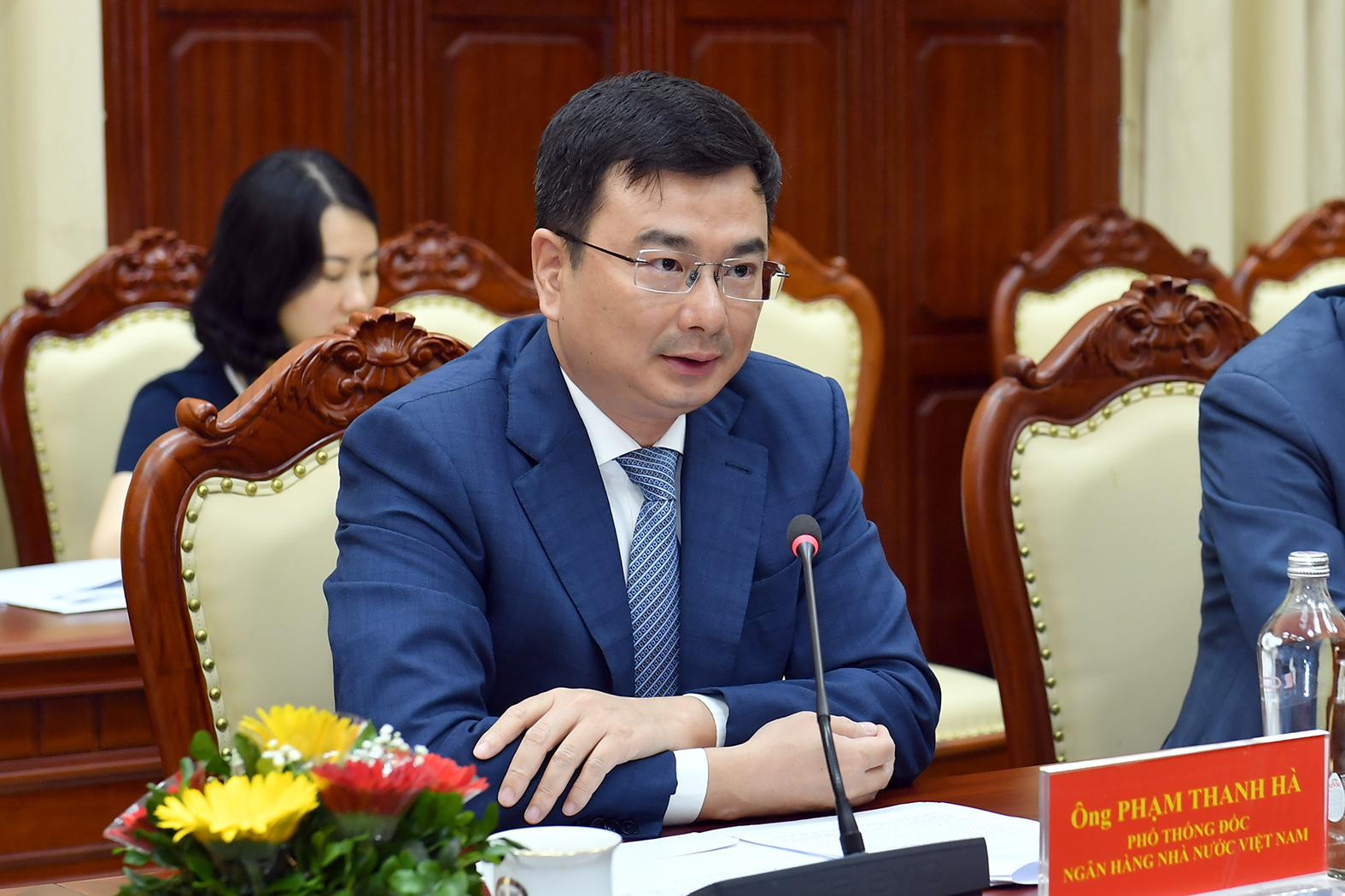 Phó Thống đốc Phạm Thanh Hà phát biểu tại buổi làm việc.