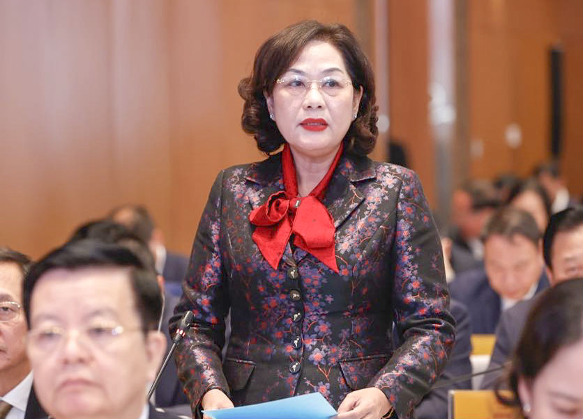 Thống đốc Nguyễn Thị Hồng phát biểu tại Hội nghị tổng kết công tác năm 2024, triển khai nhiệm vụ năm 2025 của Chính phủ và chính quyền địa phương  - Ảnh: VGP/Nhật Bắc