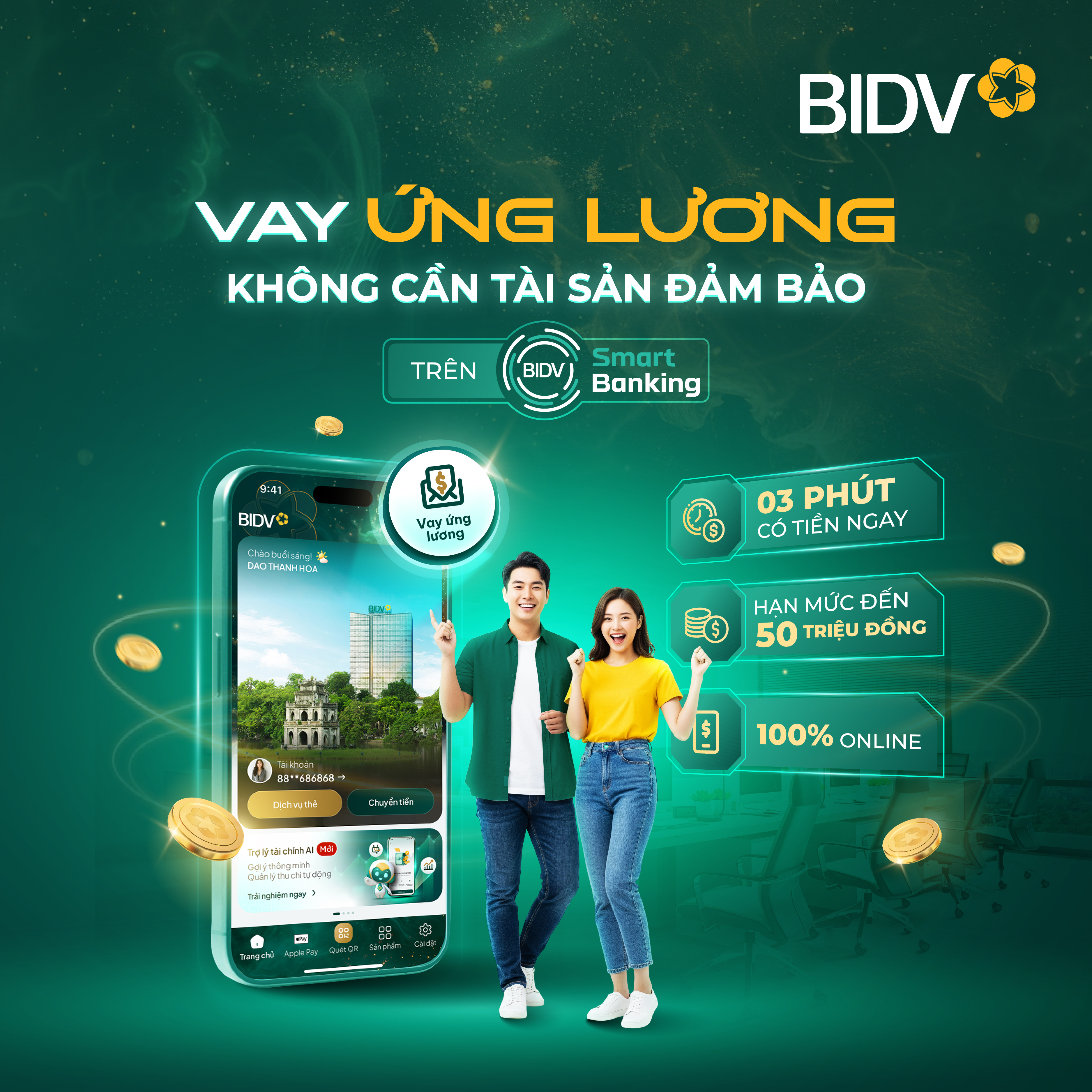 “Vay ứng lương” - trải nghiệm số an toàn, tự động trên BIDV SmartBanking